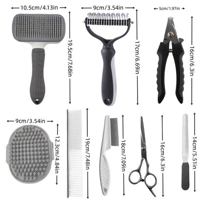 Grey Professional 9-Piece Pet Grooming Kit