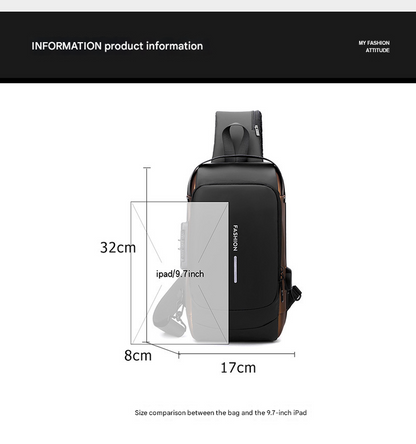Black Modern Anti-Theft Sling Bag for Men