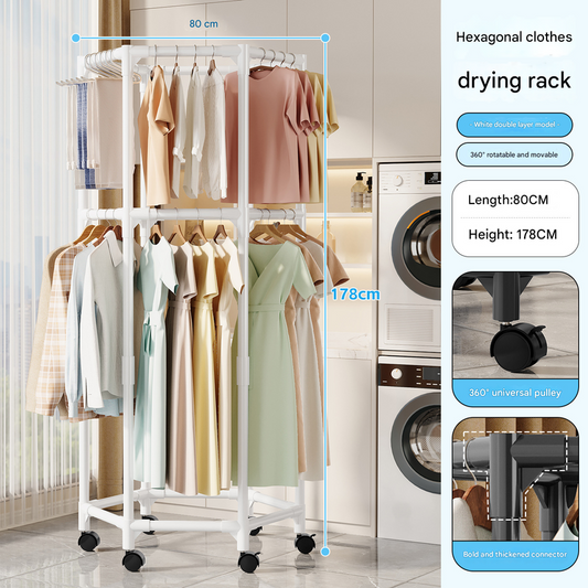 White double layer 360° Rotating Portable Garment Rack