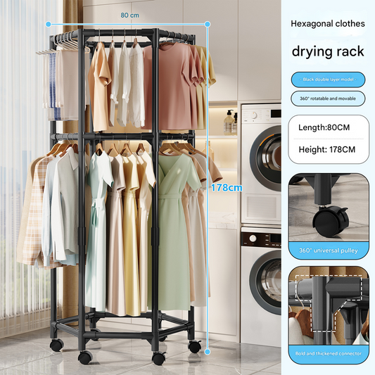 Black double layer  360° Rotating Portable Garment Rack