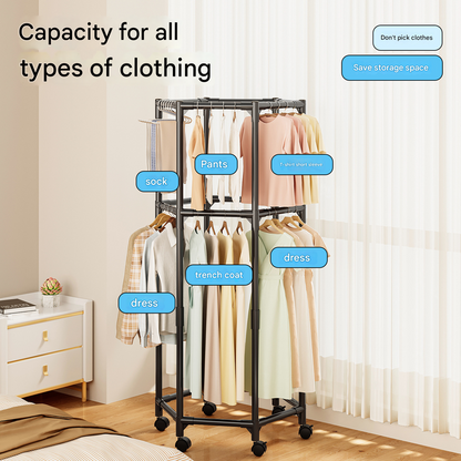 Black double layer  360° Rotating Portable Garment Rack