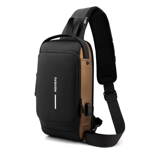 Black and Brown Men's Anti-Theft Crossbody Sling Bag with USB Charging Port
