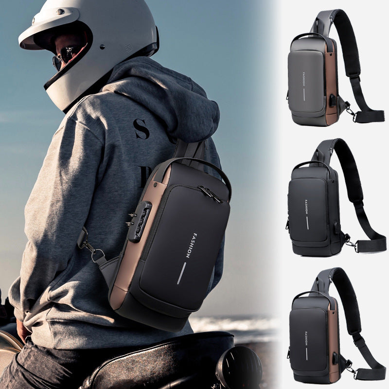 Black and Brown Men's Anti-Theft Crossbody Sling Bag with USB Charging Port