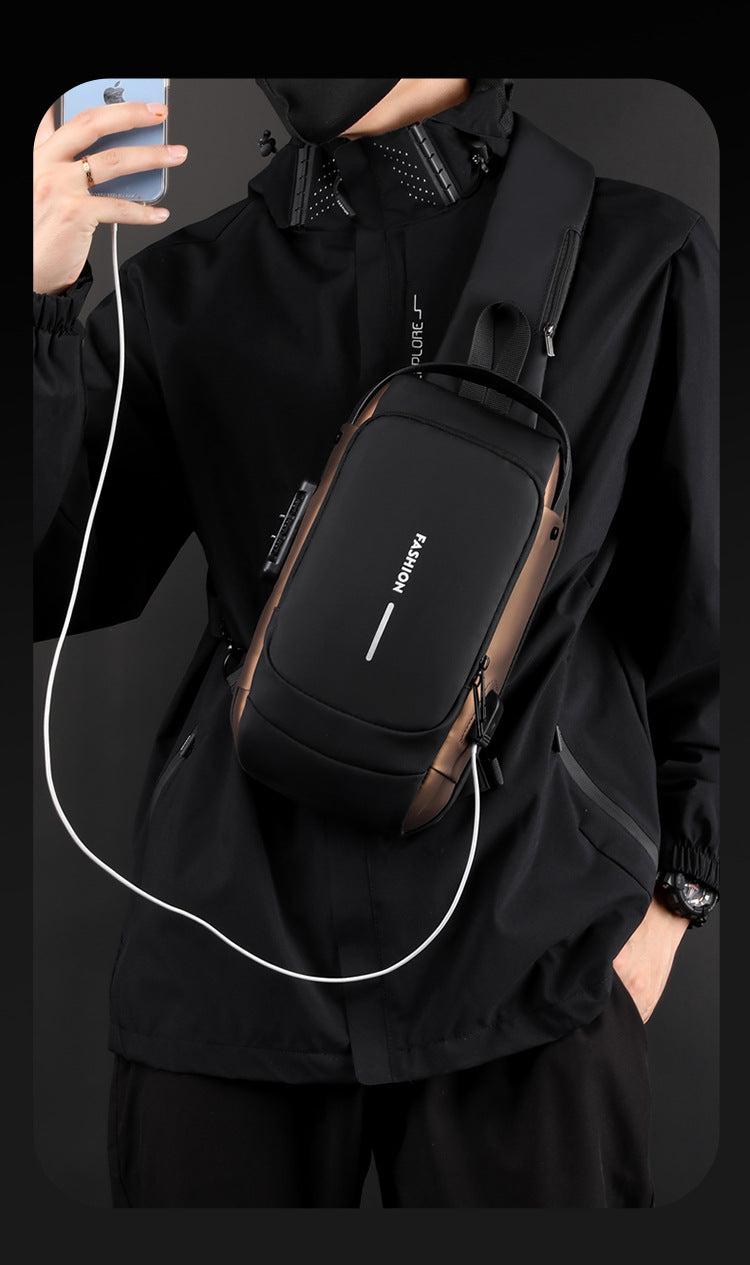 Black and Brown Men's Anti-Theft Crossbody Sling Bag with USB Charging Port
