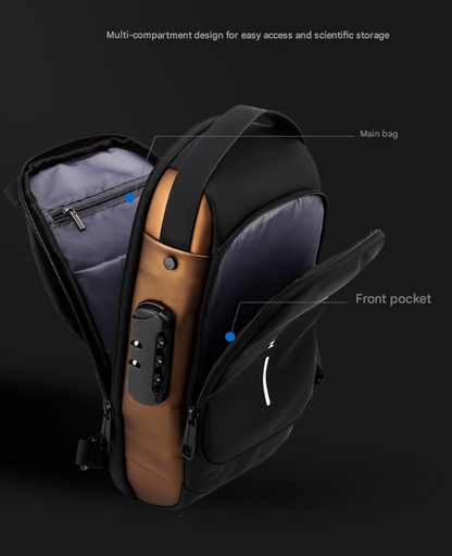 Black and Brown Men's Anti-Theft Crossbody Sling Bag with USB Charging Port