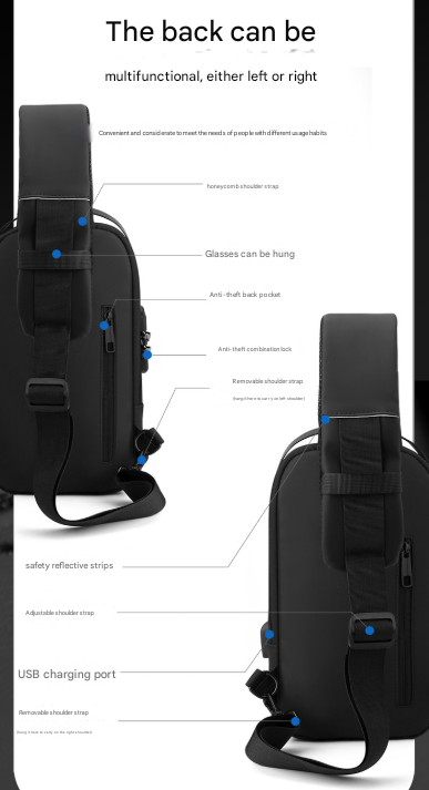 Black and Brown Men's Anti-Theft Crossbody Sling Bag with USB Charging Port