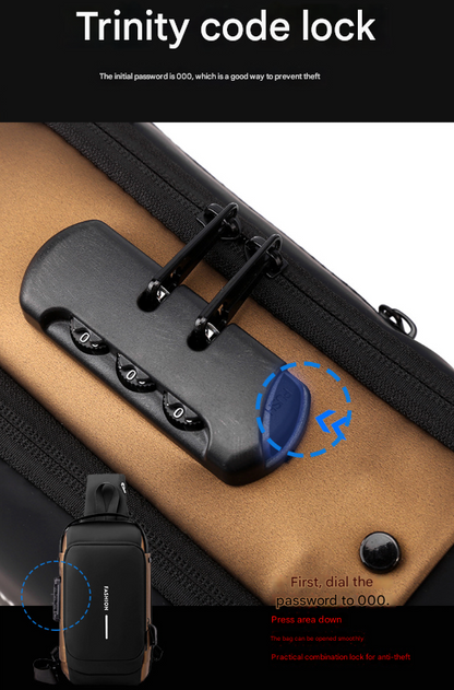 Black and Brown Men's Anti-Theft Crossbody Sling Bag with USB Charging Port