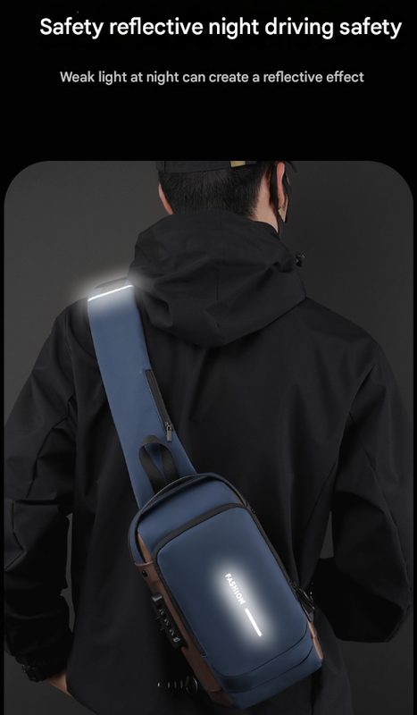 Black and Brown Men's Anti-Theft Crossbody Sling Bag with USB Charging Port