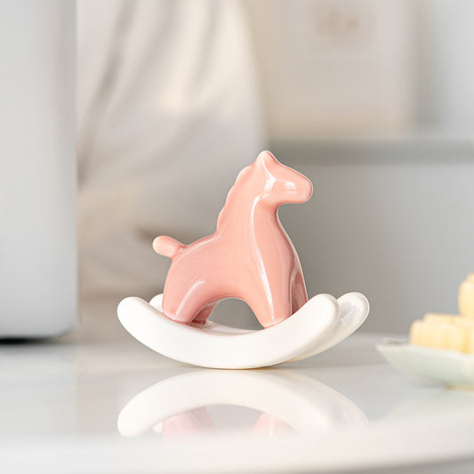Pink Modern Ceramic Rocking Horse Ornament