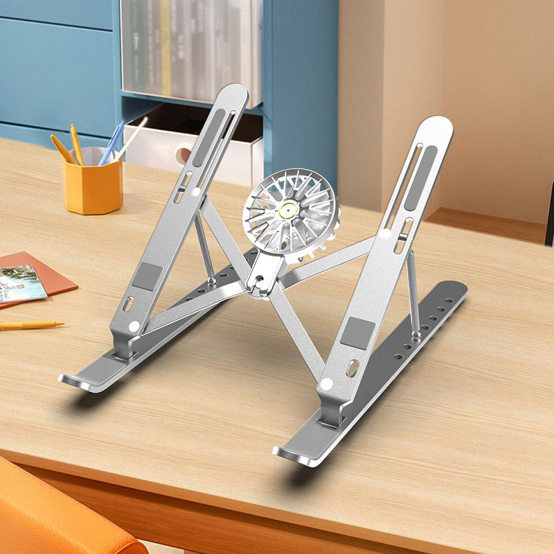 Silver Adjustable Aluminum Laptop Stand with Detachable Cooling Fan