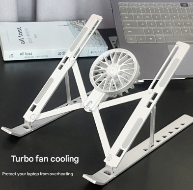 Silver Adjustable Aluminum Laptop Stand with Detachable Cooling Fan