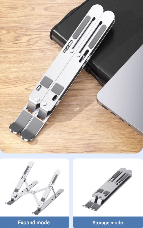 Silver Adjustable Aluminum Laptop Stand with Detachable Cooling Fan