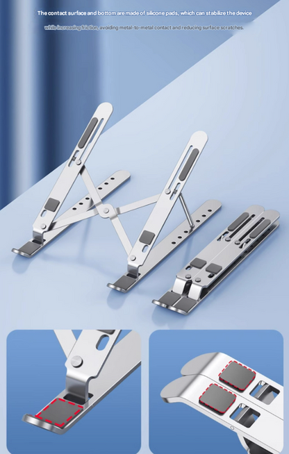 Silver Adjustable Aluminum Laptop Stand with Detachable Cooling Fan