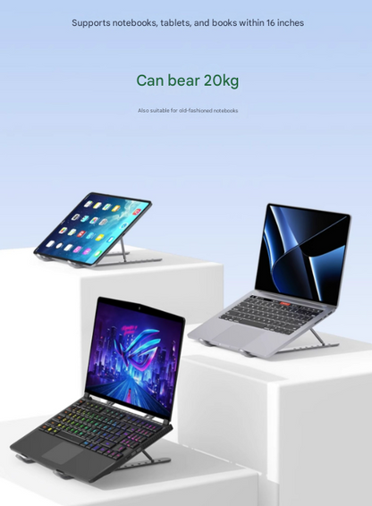 Silver Adjustable Aluminum Laptop Stand with Detachable Cooling Fan