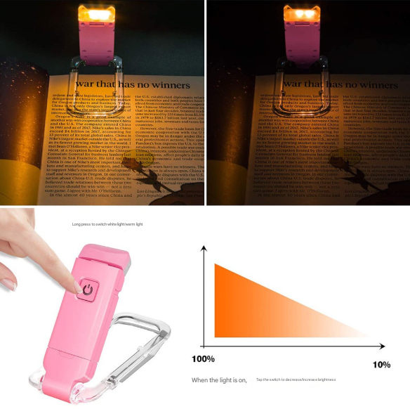 2 Pcs Black USB Rechargeable Clip-on LED Book Light