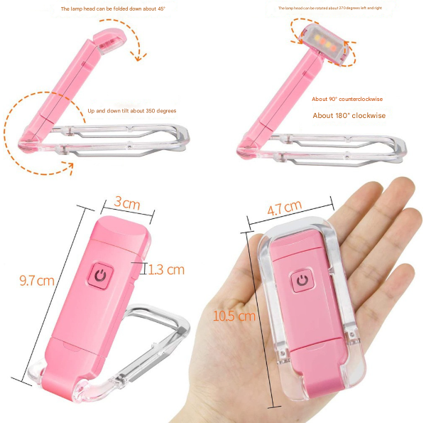 2 Pcs Blue USB Rechargeable Clip-on LED Book Light