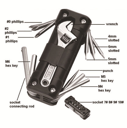 Black Versatile 16-in-1 Bike & Motorcycle Multi-Tool
