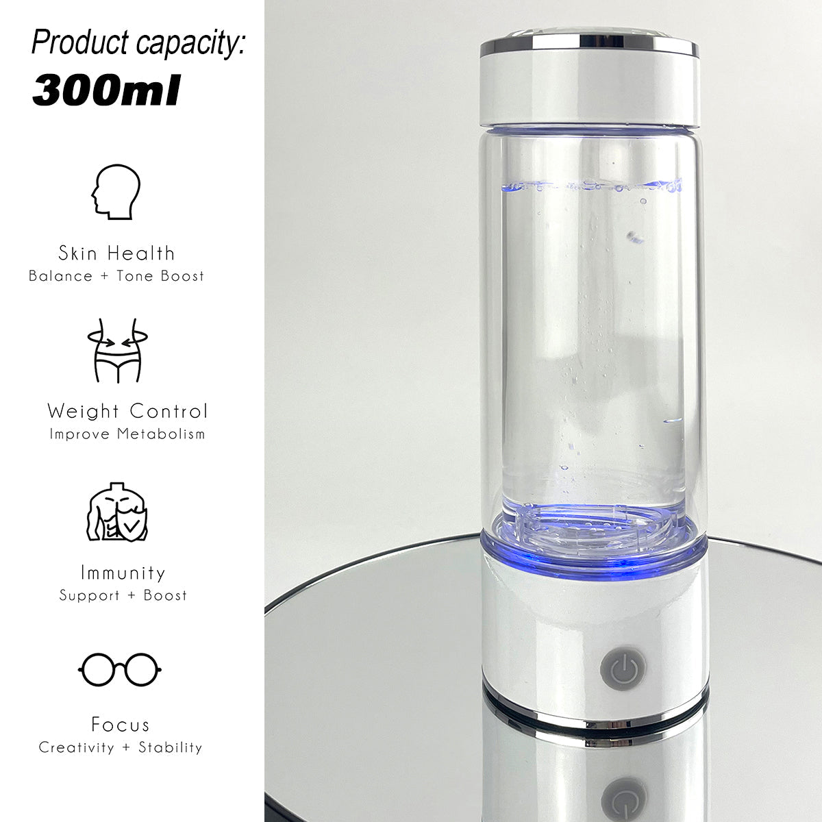 300ml H2 Hydrogen Water Bottle Alkaline Ionizer