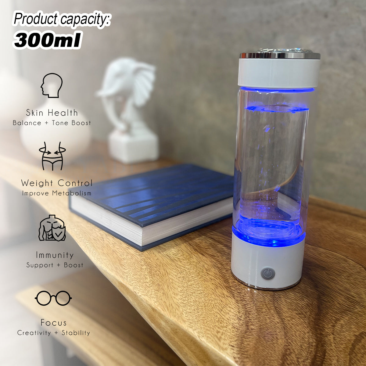 300ml H2 Hydrogen Water Bottle Alkaline Ionizer