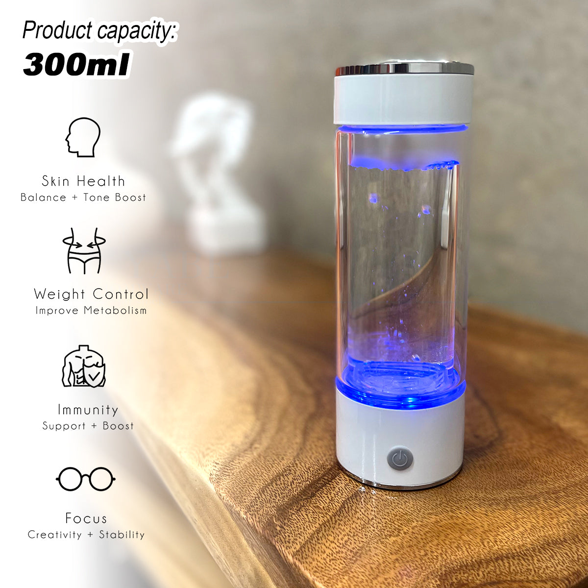 300ml H2 Hydrogen Water Bottle Alkaline Ionizer