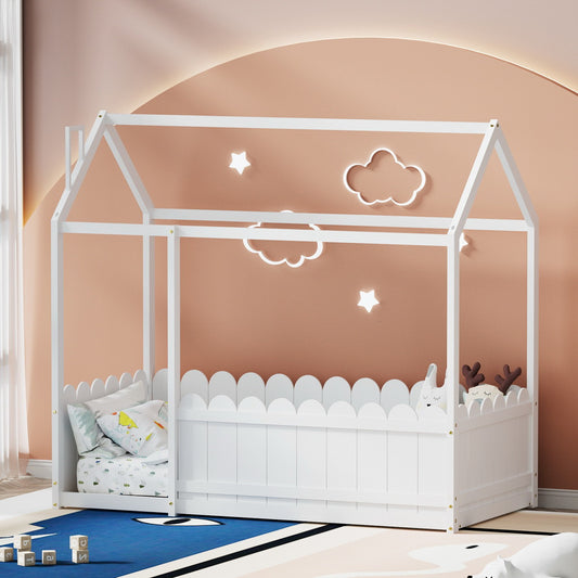 White Artiss Kids Bed Wooden Frame
