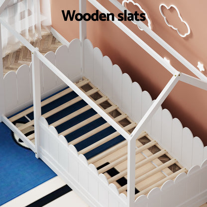 White Artiss Kids Bed Wooden Frame